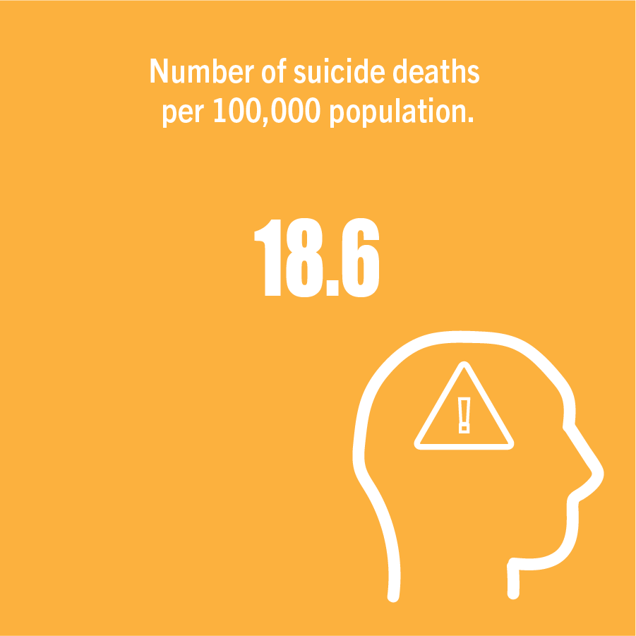 Number of suicide deaths per 100,000 population.