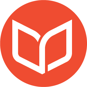 A red circle with a white outline of a book in the middle -- representing education.