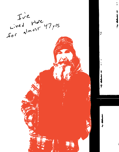 Graphic illustration of Pablo leaning against a window.